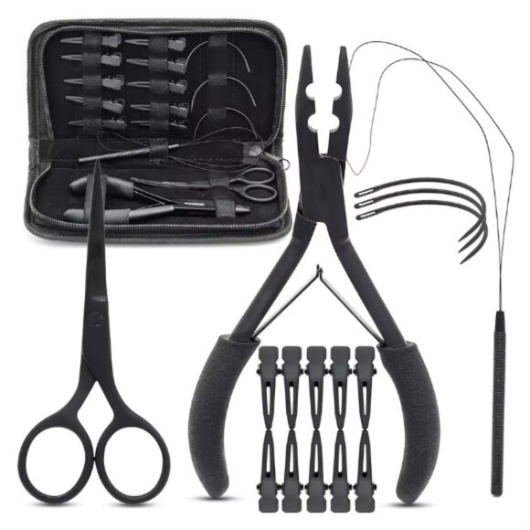 Hair Extension C Needles Bead Opnr Closr Plier Scissor Hair Parting Clippers Kit - Picture 1 of 8